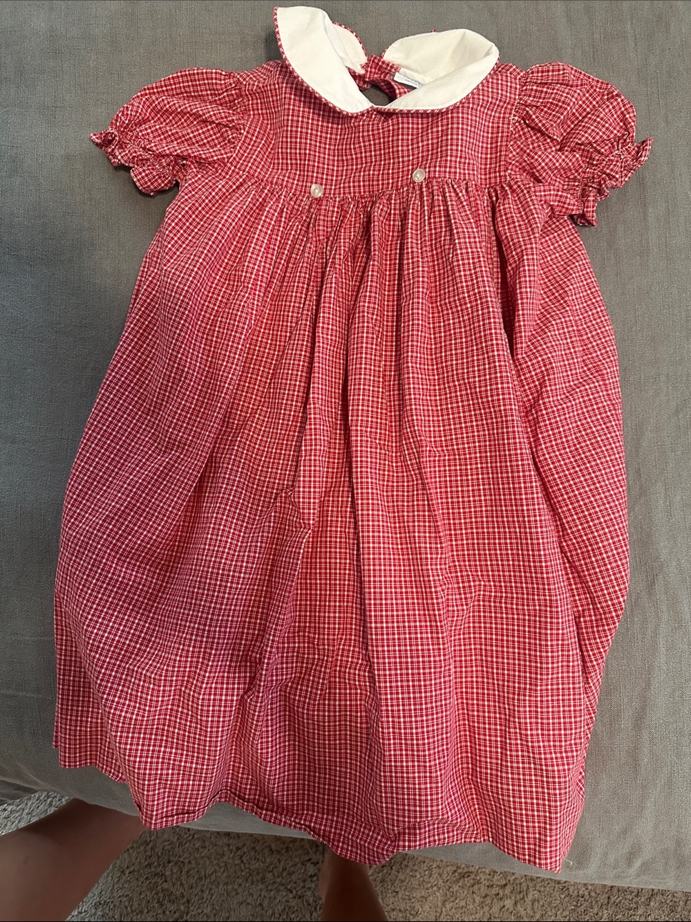 Classic Red Gingham Girls' Dress with Peter Pan Collar